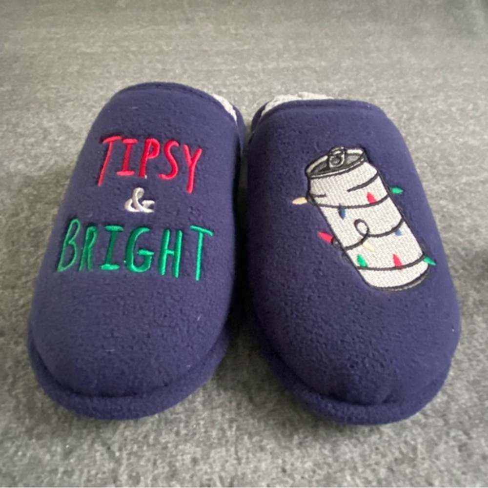 DearFoams Slippers Mens Size 9-10 Blue Slip‎ OnTipsy And Bright Washable New